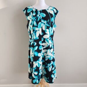 London Times Tea Dress Womens 16 Blue Floral Wedding‎ Cocktail Office Party Work